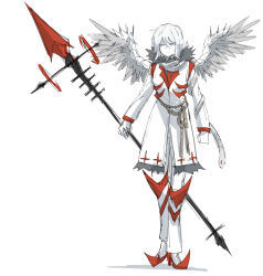 Rule 34 | 1girl, e.g.o (project moon), faust (project moon), feathered wings, fur collar, grey hair, holding, holding polearm, holding weapon, kankan33333, limbus company, polearm, project moon, red footwear, rope, shoes, snake, spear, weapon, white snake, wings