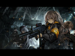 Rule 34 | 404 (girls&#039; frontline), 5girls, armband, assault rifle, beret, cityscape, emblem, g11 (girls&#039; frontline), girls&#039; frontline, gloves, gun, h&amp;k ump, h&amp;k ump, h&amp;k ump, hat, hk416 (girls&#039; frontline), infukun, letterboxed, long hair, looking at viewer, m4 carbine, multiple girls, official art, ouroboros (girls&#039; frontline), rifle, ruins, scar, scar across eye, scar on face, siblings, sisters, smoke, submachine gun, twins, ump45 (girls&#039; frontline), ump9 (girls&#039; frontline), weapon, yellow eyes