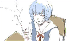 Rule 34 | ayanami rei, cigarette, neon genesis evangelion, oekaki, school uniform, serafuku, smoking, solo