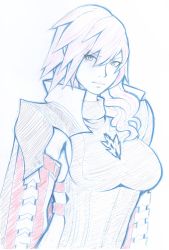 Rule 34 | 10s, 1girl, armor, bad id, bad tumblr id, breasts, colored pencil (medium), detached sleeves, final fantasy, final fantasy xiii, highres, large breasts, lightning farron, lightning returns: final fantasy xiii, long hair, pauldrons, shoulder armor, solo, tabletorgy, traditional media