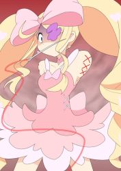 Rule 34 | 10s, 1girl, amputee, armless amputee, bare shoulders, big hair, blonde hair, blue eyes, bow, double amputee, dress, drill hair, earrings, eyepatch, gobanme no mayoi neko, hair bow, harime nui, highres, jewelry, kill la kill, long hair, mouth hold, needle, no arms, pink bow, sewing needle, solo, spoilers, stitches, strapless, strapless dress, twin drills, twintails