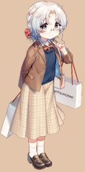 Rule 34 | 1girl, akasaka yuzu, brown eyes, buttons, full body, glasses, gradient hair, hirato (kancolle), kantai collection, loafers, long sleeves, looking at viewer, multicolored hair, ribbon, sailor collar, shoes, short hair, silver hair, skirt, solo, source request, standing, transparent background, wavy hair