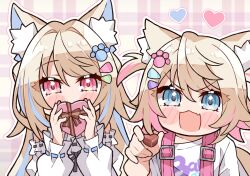Rule 34 | 2girls, animal ear fluff, animal ears, blonde hair, blue eyes, blue hair, breasts, chibi, collar, dog ears, dog girl, fang, fuwawa abyssgard, hair ornament, highres, hololive, hololive english, kukie-nyan, long hair, looking at viewer, mococo abyssgard, multicolored hair, multiple girls, open mouth, pink eyes, pink hair, short hair, siblings, sisters, skin fang, streaked hair, twins, two side up, very long hair, virtual youtuber