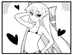 Rule 34 | 1girl, amatsukaze (kancolle), ataru (ataru-littlebird), bikini, collarbone, commentary request, flat chest, greyscale, hair tubes, hand on own hip, heart, kantai collection, looking at viewer, micro bikini, monochrome, side-tie bikini bottom, smile, solo, swimsuit, two side up