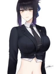 Rule 34 | 1girl, absurdres, artist name, bad id, bad pixiv id, black hair, black jacket, black necktie, blazer, breasts, brown eyes, closed mouth, filha, girls&#039; frontline, hair ribbon, has bad revision, has downscaled revision, highres, jacket, lips, long hair, looking at viewer, md5 mismatch, medium breasts, morridow (girls&#039; frontline), navel, necktie, resolution mismatch, ribbon, shirt, simple background, smile, solo, source smaller, standing, white background, white shirt