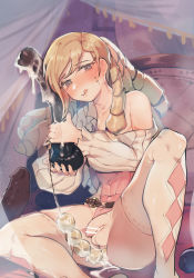 Rule 34 | 1boy, anal, anal beads, anal object insertion, baiwa, blonde hair, blush, censored, crossdressing, dildo, fire emblem, fire emblem fates, flaccid, foreskin, forrest (fire emblem), highres, long hair, looking at viewer, male focus, male penetrated, nintendo, object insertion, penis, sex toy, solo, sweat, testicles, thighhighs, tongue, tongue out, trap
