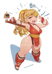 Rule 34 | 1girl, animal, ass, bird, blonde hair, blush, breasts, chibi, cleavage, commentary, commentary request, curvy, english commentary, final fight, final fight 2, full body, genryuusai maki, gloves, high ponytail, highres, holding, japanese clothes, kimono, large breasts, leotard, leotard under clothes, lokman lam, long hair, medium breasts, ninja, pelvic curtain, ponytail, revealing clothes, sash, shiny skin, shoes, sleeveless, sleeveless kimono, sneakers, solo, standing, street fighter, teeth, tonfa, translation request, twitter username, upper teeth only, weapon, white background, wide hips, yawning, yellow sash, zzz