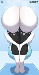 Rule 34 | 1girl, ass, barefoot, breasts, cleft of venus, colored skin, female focus, full body, highres, huge ass, huge breasts, nintendo, no lady on twitter can recreate this (meme), pussy, solo, sweat, torn clothes, truewaifu, underboob, white skin, wii fit, wii fit trainer, wii fit trainer (female)