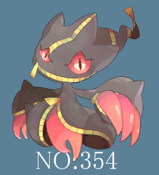 Rule 34 | 1other, akadako, banette, black eyes, black sclera, black skin, blue background, colored sclera, colored skin, creatures (company), full body, game freak, gen 3 pokemon, ghost, grin, happy, looking at viewer, mega banette, mega pokemon, multicolored skin, nintendo, one-hour drawing challenge, other focus, pokedex number, pokemon, pokemon (creature), red skin, simple background, slit pupils, smile, solo, standing, teeth, two-tone skin, uneven eyes, zipper, zipper pull tab