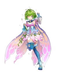 1girl aiwo_o_lite fairy_wings fire_emblem fire_emblem:_the_blazing_blade fire_emblem_heroes green_hair highres nino_(fire_emblem) nino_(pale_flower)_(fire_emblem) nino_(pale_flower)_(resplendent)_(fire_emblem) nintendo non-web_source official_alternate_costume official_art purple_eyes short_hair solo wings