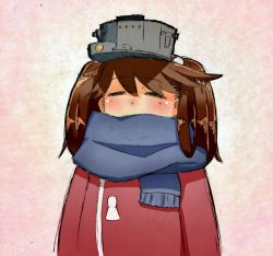 Rule 34 | 1girl, blue scarf, brown hair, commentary request, closed eyes, highres, kantai collection, long hair, namakura neo, ryuujou (kancolle), scarf, solo, twintails, upper body, visor cap