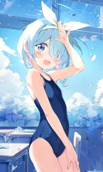 Rule 34 | 1girl, arona (blue archive), blue archive, blue eyes, blue hair, looking at viewer, miyuki (yxbt7), multicolored hair, pink hair, short hair, solo, swimsuit, two-tone hair
