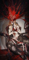 Rule 34 | 1girl, absurdres, blonde hair, blood, blood on face, brain, death, dying, firing, gun, guro, highres, holding, holding gun, holding weapon, imminent suicide, incredibly absurdres, long hair, monochrome, nude, red hair, selfie, solo, suicide, weapon, weibo 2522938485