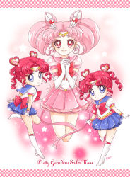 Rule 34 | 3girls, bishoujo senshi sailor moon, bishoujo senshi sailor moon sailor stars, bishoujo senshi sailor moon stars, blue skirt, boots, bow, brooch, chibi chibi, chibi usa, choker, circlet, clone, closed mouth, cone hair bun, copyright name, double bun, drill hair, dual persona, elbow gloves, gloves, hair bun, hair ornament, hairpin, heart, heart brooch, heart hair bun, jewelry, knee boots, layered skirt, looking at viewer, magical girl, multiple girls, own hands clasped, own hands together, pink bow, pink choker, pink hair, pink sailor collar, pink skirt, pleated skirt, red bow, red eyes, red hair, sailor chibi chibi, sailor chibi moon, sailor collar, sarashina kau, short hair, skirt, smile, super sailor chibi moon (stars), twin drills, twintails, white footwear, white gloves