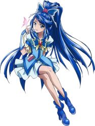 Rule 34 | 00s, 1girl, blue hair, blue shorts, blue theme, bug, butterfly, cure aqua, high heels, bug, kawamura toshie, crossed legs, long hair, minazuki karen, official art, precure, shoes, shorts, sitting, solo, wide ponytail, yes! precure 5