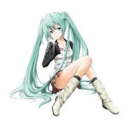 Rule 34 | 1girl, aqua eyes, aqua hair, female focus, full body, hatsune miku, jewelry, legs, long hair, necklace, panties, poma, simple background, skirt, smile, solo, striped clothes, striped panties, twintails, underwear, very long hair, vocaloid, white background