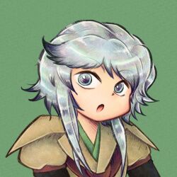 Rule 34 | 1other, androgynous, black sleeves, brown jacket, chikafumikou, commentary request, green background, green kimono, grey eyes, grey hair, houlen yabusame, jacket, japanese clothes, kimono, layered sleeves, len&#039;en, long sleeves, open mouth, other focus, portrait, short hair with long locks, short over long sleeves, short sleeves, simple background, smile, solo