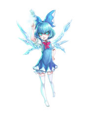 Rule 34 | 1girl, absurdres, blue eyes, blue hair, cirno, fuuko chan, highres, ice, ice wings, matching hair/eyes, short hair, simple background, solo, thighhighs, touhou, white background, wings