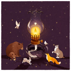 Rule 34 | bear, bird, commentary request, dove, fire, fox, lynx, no humans, oil lamp, original, oversized object, rabbit, s (pixiv1228080), star (symbol)