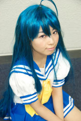 Rule 34 | ahoge, blue hair, cosplay, izumi konata, lucky star, photo (medium), sailor, school uniform, serafuku, yayoi