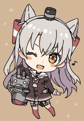 Rule 34 | 10s, 1girl, ;d, amatsukaze (kancolle), bad id, bad tumblr id, blush stickers, chibi, garter straps, kantai collection, lifebuoy, looking at viewer, mitsuji245, musical note, one eye closed, open mouth, quaver, rensouhou-kun, silver hair, simple background, smile, solo, swim ring, thighhighs, two side up