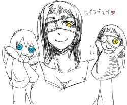 Rule 34 | 1girl, bad id, bad pixiv id, breasts, eyepatch, female focus, hand puppet, jormungand (manga), monochrome, puppet, sketch, sofia valmer, solo, spot color, upper body, white background