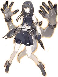 Rule 34 | 1girl, abyssal ship, bike shorts, bike shorts under skirt, black gloves, black hair, breasts, closed mouth, colored skin, damaged, extra arms, full body, gloves, glowing, glowing eyes, holding, kantai collection, konishi (koconatu), long hair, official art, outer southern sea destroyer princess, pale skin, shirt, skirt, sleeveless, small breasts, solo, tachi-e, tail, torn clothes, torpedo, transparent background, white skin, yellow eyes