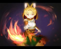 Rule 34 | 10s, 1girl, animal ears, bad id, bad pixiv id, belt, blonde hair, bow, bowtie, elbow gloves, fire, foreshortening, framed, gloves, high-waist skirt, highres, kemono friends, looking at viewer, multicolored clothes, multicolored gloves, multicolored neckwear, paper airplane, print gloves, print skirt, serval (kemono friends), shirt, skirt, sleeveless, sleeveless shirt, solo, sweatdrop, tamiku (shisyamo609), throwing, white bow, white bowtie, white gloves, yellow bow, yellow bowtie, yellow gloves, yellow skirt