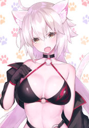 Rule 34 | 1girl, absurdres, ahoge, angry, animal ear fluff, animal ears, bare shoulders, bikini, black bikini, black jacket, blush, breasts, cat ears, cat tail, cleavage, fate/grand order, fate (series), highres, jacket, jeanne d&#039;arc alter (swimsuit berserker) (fate), jeanne d&#039;arc (fate), jeanne d&#039;arc alter (fate), jeanne d&#039;arc alter (swimsuit berserker) (fate), large breasts, long hair, looking at viewer, navel, o-ring, off shoulder, open mouth, simple background, solo, suzuho hotaru, swimsuit, tail, twintails, very long hair, yellow eyes
