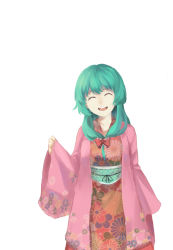 Rule 34 | 1girl, closed eye, green hair, highres, japanese clothes, kagiyama hina, simple background, white background