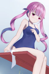 Rule 34 | 1girl, absurdres, breasts, covered erect nipples, fei xuan, highres, hololive, medium breasts, minato aqua, multicolored hair, peeing, peeing self, purple eyes, purple hair, solo, streaked hair, swimsuit, twintails, virtual youtuber