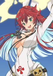 Rule 34 | breasts, cleavage, green eyes, guilty gear, guilty gear strive, jack-o&#039; valentine, jewelry, large breasts, medium breasts, necklace, open mouth, red hair, skin tight, smile