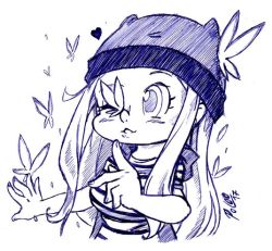 Rule 34 | 1girl, blush, bug, butterfly, digimon, digimon frontier, hat, insect, long hair, orimoto izumi, sketch