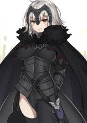 Rule 34 | &gt;:), 1girl, ahoge, armor, armored dress, black thighhighs, blurry, breasts, cape, capelet, chain, closed mouth, cowboy shot, depth of field, fate/grand order, fate (series), faulds, fur trim, gauntlets, headpiece, jeanne d&#039;arc (fate), jeanne d&#039;arc alter (avenger) (fate), jeanne d&#039;arc alter (avenger) (first ascension) (fate), jeanne d&#039;arc alter (fate), kuritomo, large breasts, looking at viewer, short hair, silver hair, solo, thighhighs, v-shaped eyebrows, yellow eyes