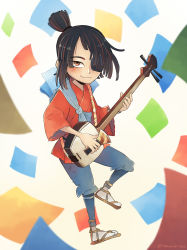 Rule 34 | 1boy, black hair, eyepatch, highres, instrument, kubo (kubo and the two strings), kubo and the two strings, male focus, shamisen, solo, twitter username, yamanobe