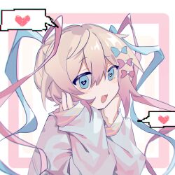 Rule 34 | 1girl, blonde hair, blue bow, blue eyes, blue hair, blue shirt, blush, bow, chouzetsusaikawa tenshi-chan, hair bow, hands on own face, hands up, heart, heart-shaped pupils, highres, lengmuliuxing, long hair, long sleeves, looking at viewer, multicolored hair, needy girl overdose, open mouth, pink bow, pink hair, quad tails, sailor collar, school uniform, serafuku, shirt, smile, solo, symbol-shaped pupils, twintails, upper body, very long hair