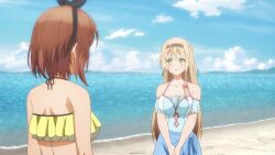 Rule 34 | 2girls, animated, anime screenshot, atelier (series), atelier ryza, bikini, bouncing breasts, breasts, cleavage, highres, klaudia valentz, large breasts, multiple girls, reisalin stout, swimsuit, tagme, video