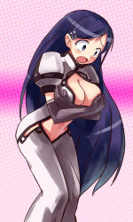 Rule 34 | blue eyes, blue hair, blush, breast hold, breasts, cave (developer), cleavage, elbow gloves, embarrassed, gloves, hair ornament, hairclip, hirosato, ibara, large breasts, leaning forward, long hair, midriff, open mouth, pink sweets ~ibara sorekara~, socie soar, solo, very long hair