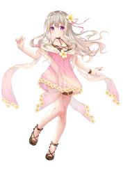 Rule 34 | 1girl, absurdres, arm at side, breasts, cleavage, closed mouth, dress, flower, hair between eyes, hair flower, hair ornament, halterneck, hanakumo rin (vtuber), hand up, highres, light brown hair, long hair, looking at viewer, medium breasts, official art, pink eyes, propro production, shoes, simple background, smile, solo, sousouman, standing, standing on one leg, thigh strap, transparent background, virtual youtuber