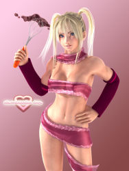 Rule 34 | 1girl, 3d, blonde hair, blue eyes, breasts, cleavage, elbow gloves, gloves, incise soul, lace, m-rs, medium breasts, naked ribbon, navel, nipples, ribbon, rukia (incise soul), see-through, solo, standing, twintails, valentine, whisk