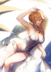 Rule 34 | 1girl, armpits, artoria pendragon (all), artoria pendragon (fate), artoria pendragon (swimsuit ruler) (fate), artoria pendragon (swimsuit ruler) (second ascension) (fate), bare shoulders, blonde hair, braid, breasts, cleavage, cleavage cutout, clothing cutout, fate/grand order, fate (series), french braid, genyaky, green eyes, hair between eyes, highleg, highleg swimsuit, highres, large breasts, long hair, looking at viewer, one-piece swimsuit, open mouth, sidelocks, swimsuit, white one-piece swimsuit
