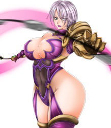 Rule 34 | 1041 (toshikazu), 1girl, blue eyes, breasts, cleavage, huge breasts, isabella valentine, looking at viewer, purple hair, solo, soul calibur, soulcalibur ii, standing, weapon, whip
