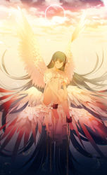 Rule 34 | 1girl, absurdres, angel wings, bad id, bad pixiv id, bare shoulders, barefoot, blue hair, chain, closed eyes, closed mouth, cuffs, dress, feathered wings, hair between eyes, halo, highres, long hair, love live!, love live! school idol project, megumi cv, shackles, sitting, smile, solo, sonoda umi, very long hair, white dress, white wings, wings