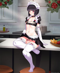 Rule 34 | 1boy, alternate costume, apron, arched back, bad id, bad pixiv id, bar censor, black bra, black choker, black hair, black skirt, blunt bangs, blush, bow, bow bra, bra, buttons, caustic crayon, censored, choker, closed mouth, clothes lift, collarbone, commentary, commission, cooking oil, counter, covered erect nipples, crop top, double-breasted, elbow gloves, english commentary, erection, eyelashes, flat chest, flower, food, frilled gloves, frilled sleeves, frilled thighhighs, frills, fruit, fruit bowl, furrowed brow, gloves, highres, hunter x hunter, indoors, kalluto zoldyck, kitchen, lifted by self, light particles, light smile, lips, looking at viewer, maid, maid apron, maid headdress, male focus, micro bra, navel, no panties, no shoes, on counter, patreon username, penis, penis peek, pleated skirt, puffy short sleeves, puffy sleeves, red bow, red eyes, red flower, ringed eyes, short hair, short sleeves, sitting, skirt, skirt lift, solo, stool, stove, string bra, testicles, thighhighs, trap, underwear, waist apron, white apron, white gloves, white thighhighs