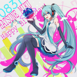Rule 34 | 1girl, aqua eyes, aqua hair, bad id, bad pixiv id, boots, earth (planet), elbow gloves, gloves, harano, hatsune miku, headset, long hair, looking at viewer, open mouth, smile, solo, thigh boots, thighhighs, twintails, very long hair, vocaloid
