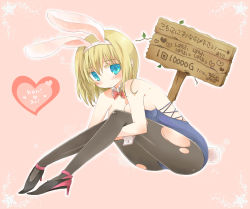 Rule 34 | 1girl, alice margatroid, animal ears, ass, bad id, bad pixiv id, blonde hair, blue eyes, breasts, dragon quest, female focus, full body, highres, leotard, pantyhose, playboy bunny, rabbit ears, sa10cho, sato (sa10cho), sitting, solo, torn clothes, torn pantyhose, touhou, translated