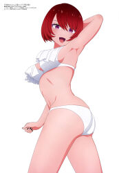Rule 34 | 1girl, absurdres, arm up, armpits, ass, bikini, caph, highres, looking at viewer, magazine scan, megami magazine, nail polish, official art, red hair, scan, shinigami bocchan to kuro maid, short hair, simple background, smile, swimsuit, thighs, white background, white bikini