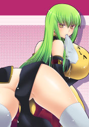 Rule 34 | 00s, ass, bad id, bad pixiv id, c.c., cheese-kun, code geass, green hair, mouth hold, panties, partially visible vulva, pizza hut, thighhighs, underwear, yellow eyes, yukian