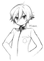 Rule 34 | 1boy, character name, greyscale, male focus, monochrome, persona, persona 1, short hair, solo, tooru, toudou naoya, upper body, white background