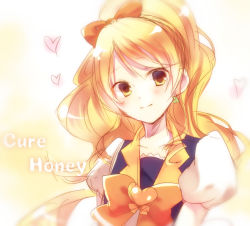 Rule 34 | 10s, 1girl, bad id, bad pixiv id, blonde hair, bow, brooch, character name, cure honey, earrings, hair bow, happinesscharge precure!, heart, heart brooch, jewelry, kyoro (r y o c ovv), long hair, magical girl, oomori yuuko, precure, ribbon, sketch, smile, solo, wide ponytail, yellow eyes